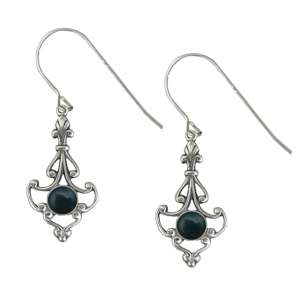 Sterling Silver Victorian Bloodstone Drop Dangle Earrings